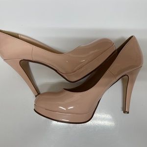 Patent Rounded pump heels blush nude size7